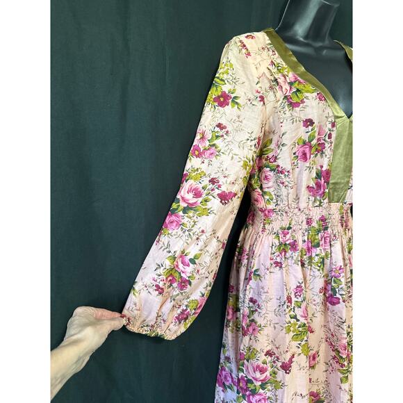 Aratta Silent Journey Artisan Maxi Floral Dress XS Pink Coquette Cottagecore - Picture 2 of 16